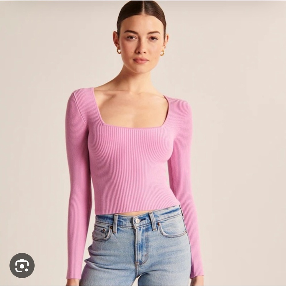 Abercrombie Long-Sleeve Ottoman Squareneck Top in Pink